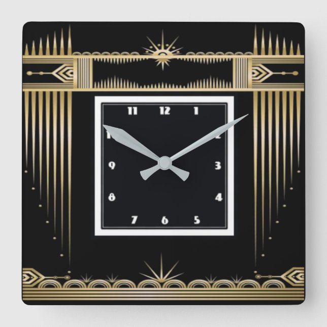 Art Deco Square Wall Clock (Front)