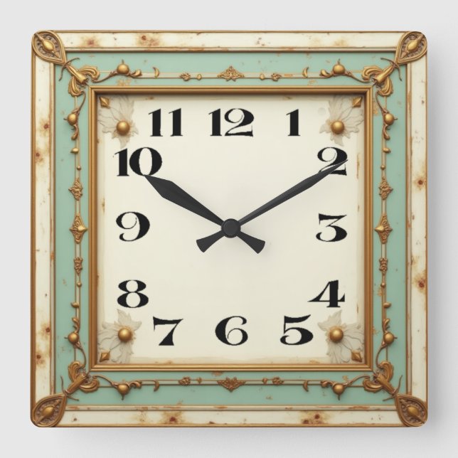 Art Deco Square Wall Clock (Front)
