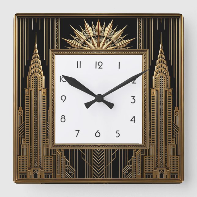 Art Deco Square Wall Clock (Front)