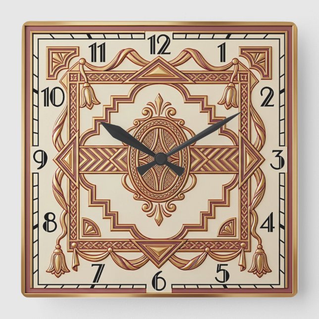 Art Deco Square Wall Clock (Front)