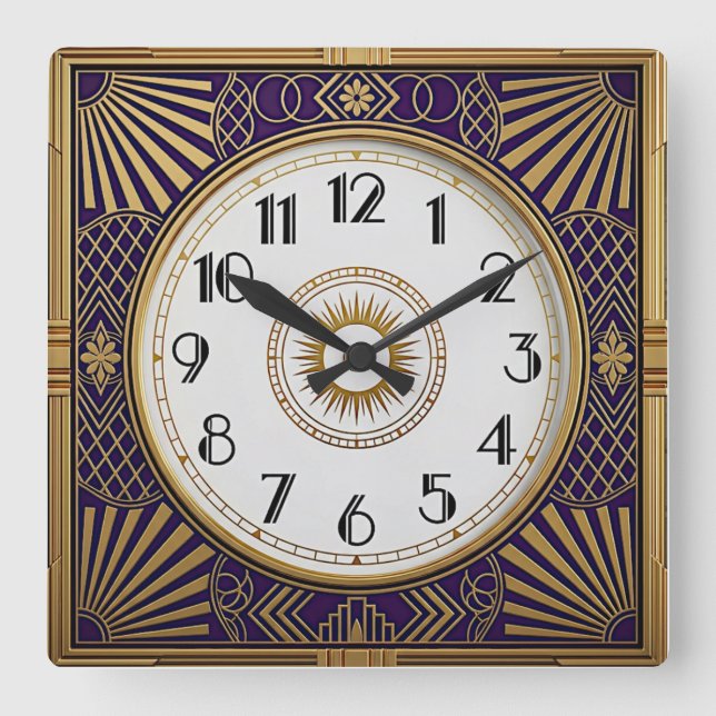 Art Deco Square Wall Clock (Front)