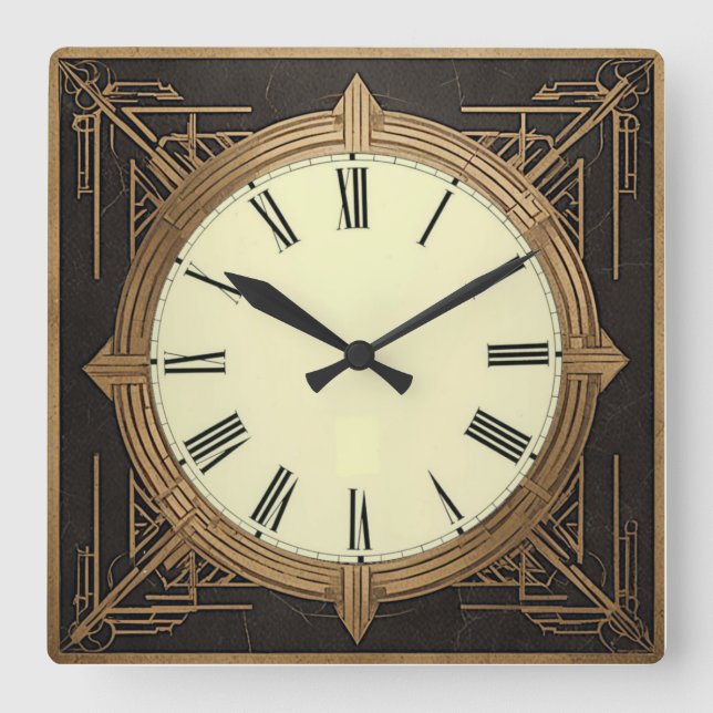 Art Deco Square Wall Clock (Front)