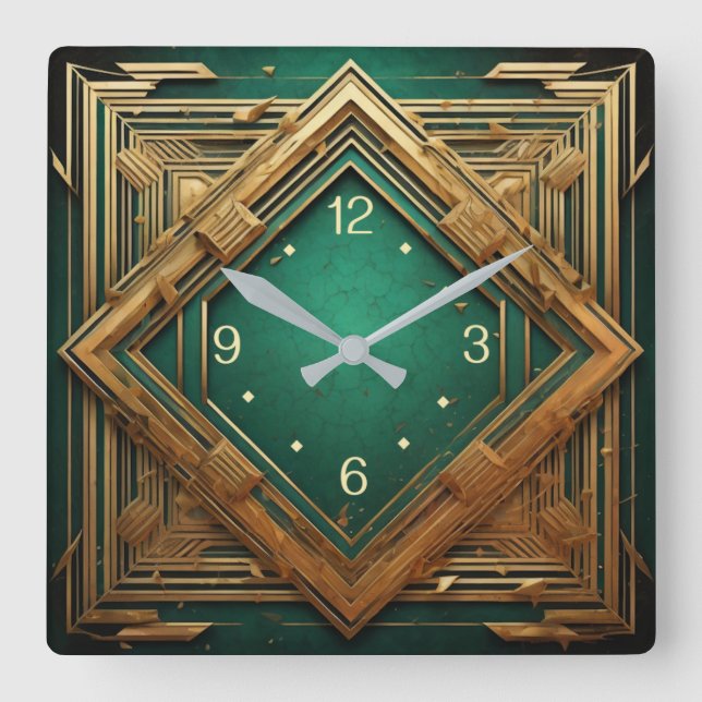 Art Deco Square Wall Clock (Front)