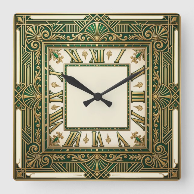 Art Deco Square Wall Clock (Front)