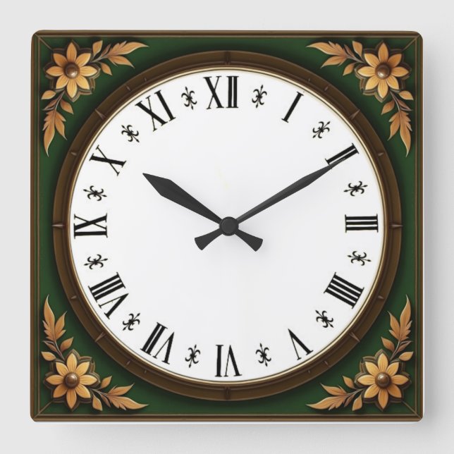 Art Deco Square Wall Clock (Front)