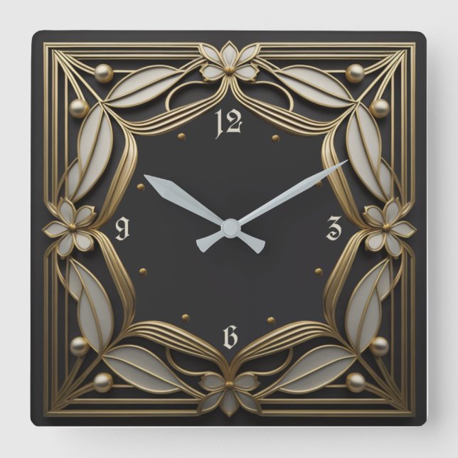Art Deco Square Wall Clock (Front)