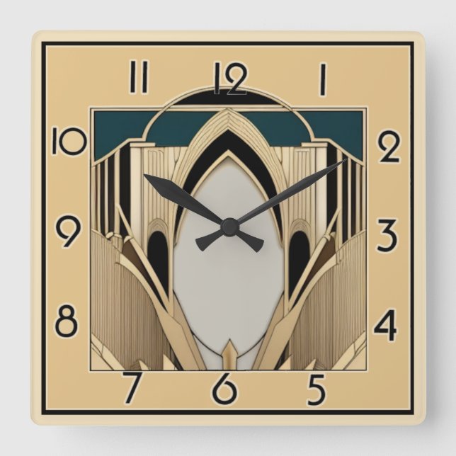 Art Deco Square Wall Clock (Front)