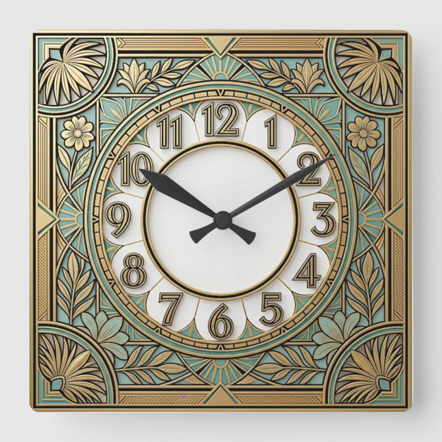 Art Deco Square Wall Clock (Front)