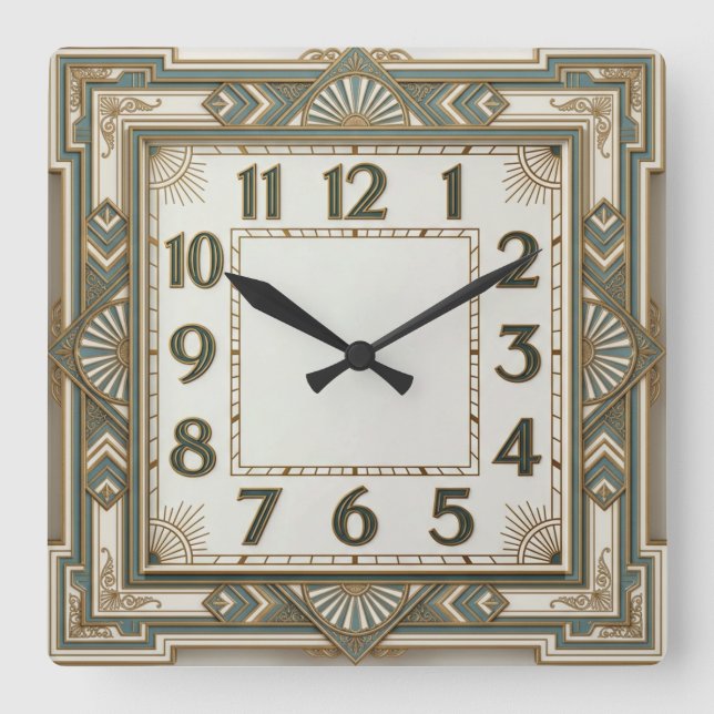 Art Deco Square Wall Clock (Front)