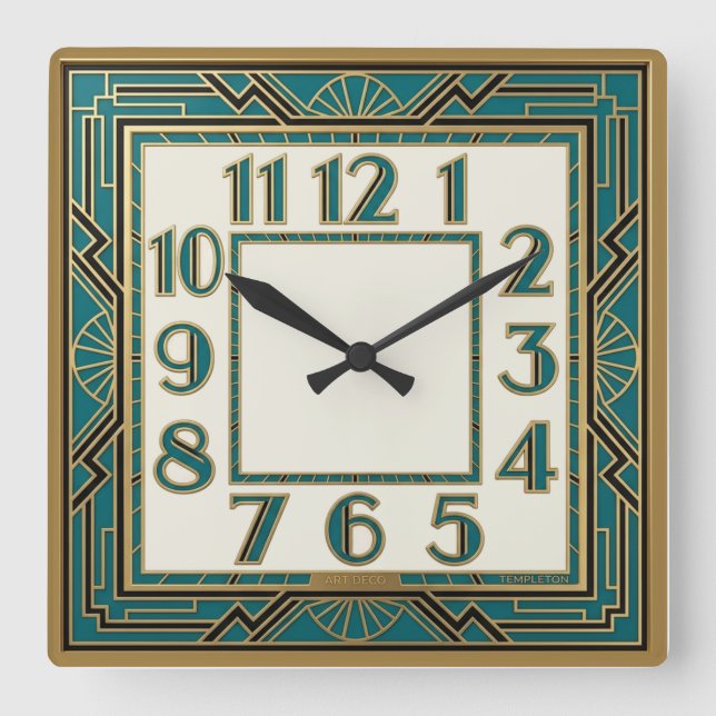 Art Deco Square Wall Clock (Front)