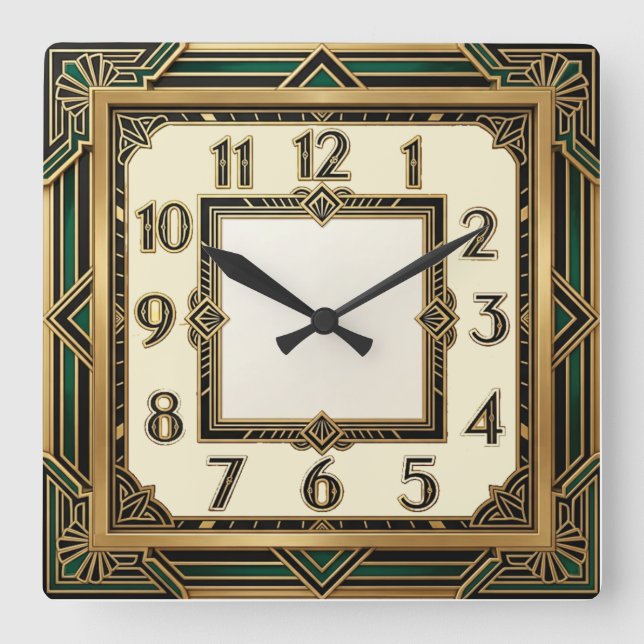 Art Deco Square Wall Clock (Front)