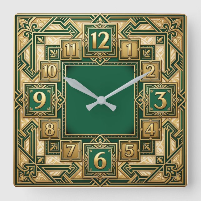 Art Deco Square Wall Clock (Front)