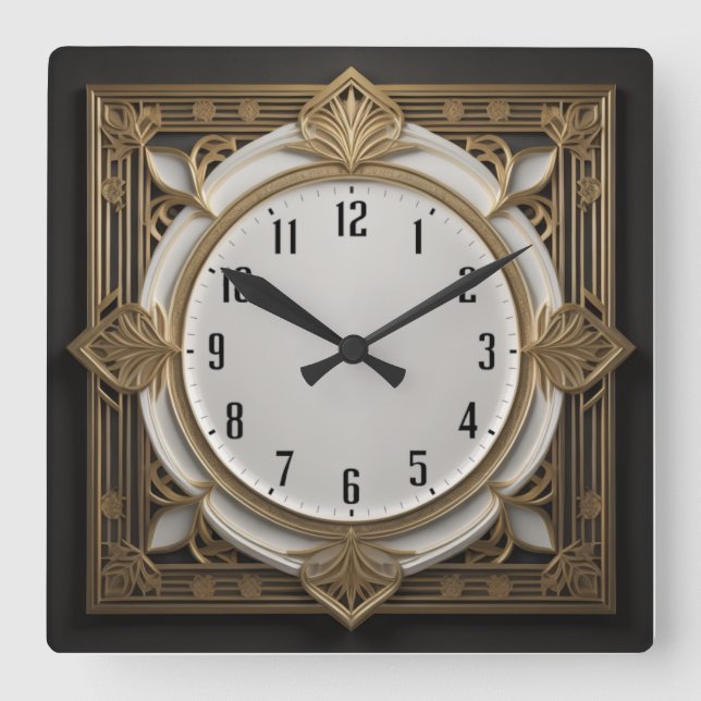 Art Deco Square Wall Clock (Front)