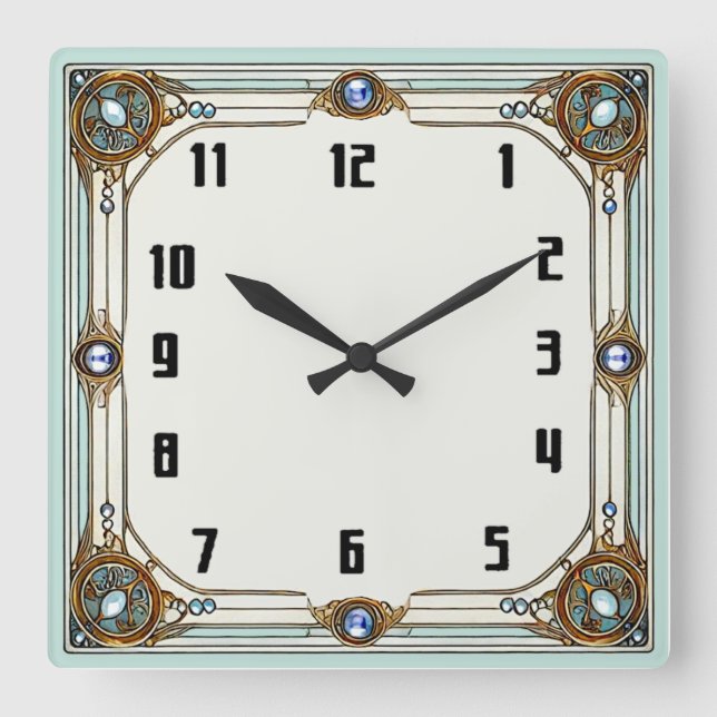 Art Deco Square Wall Clock (Front)