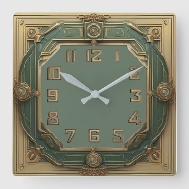 Art Deco Square Wall Clock (Front)