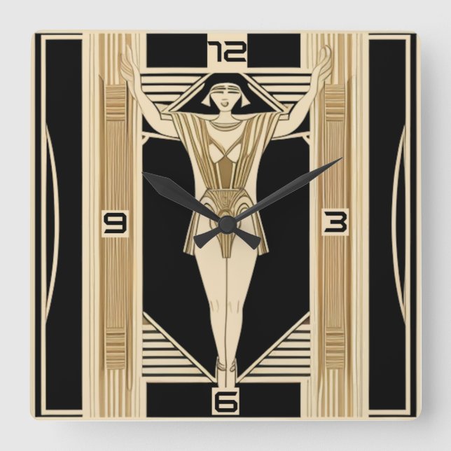 Art Deco Square Wall Clock (Front)
