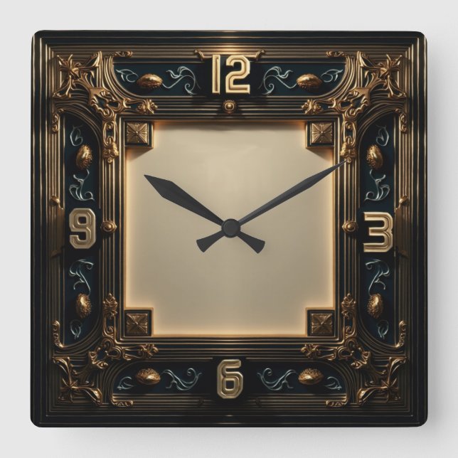 Art Deco Square Wall Clock (Front)