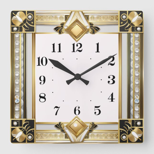 Art Deco Square Wall Clock (Front)