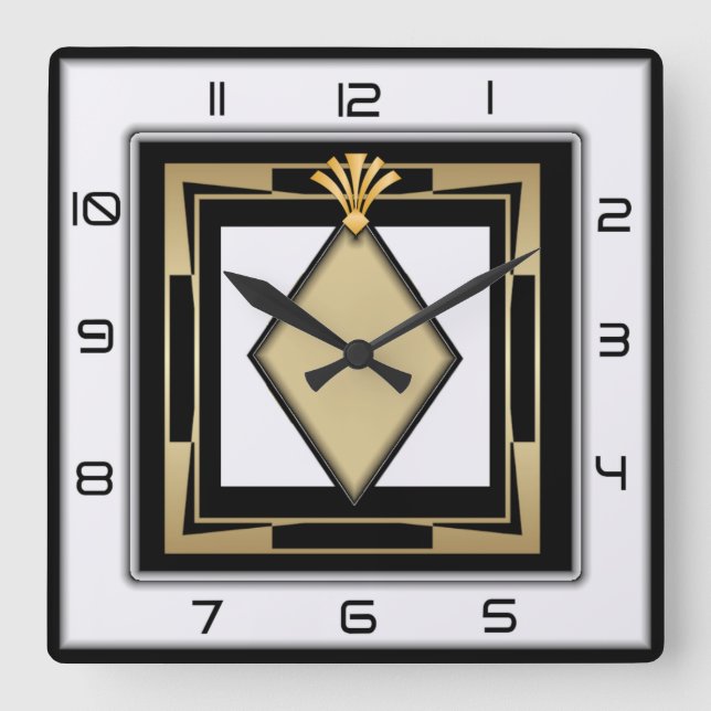 Art Deco Square Wall Clock (Front)