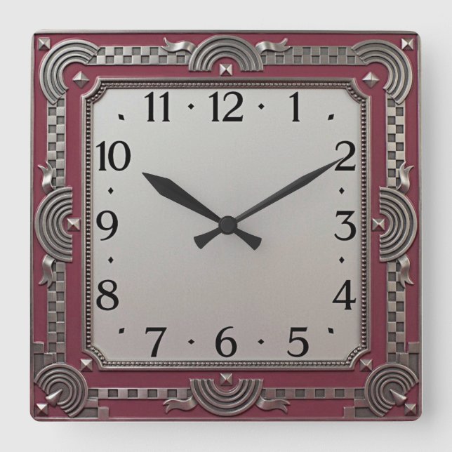 Art Deco Square Wall Clock (Front)
