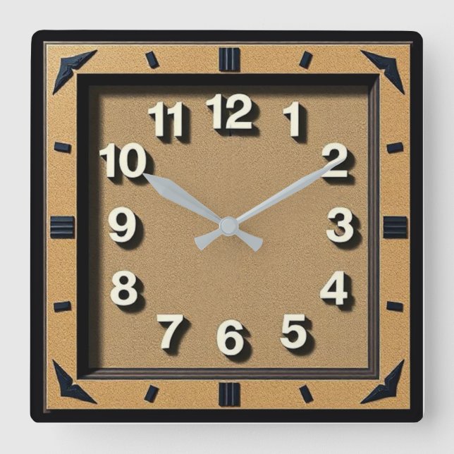 Art Deco Square Wall Clock (Front)