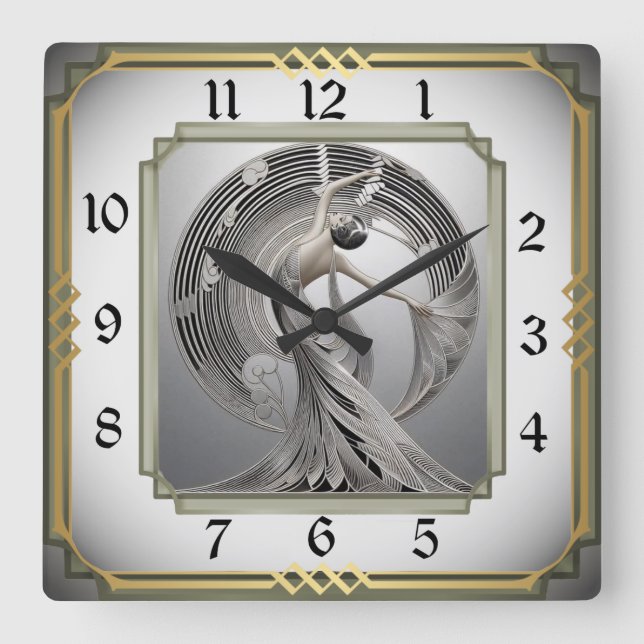 Art Deco  Square Wall Clock (Front)