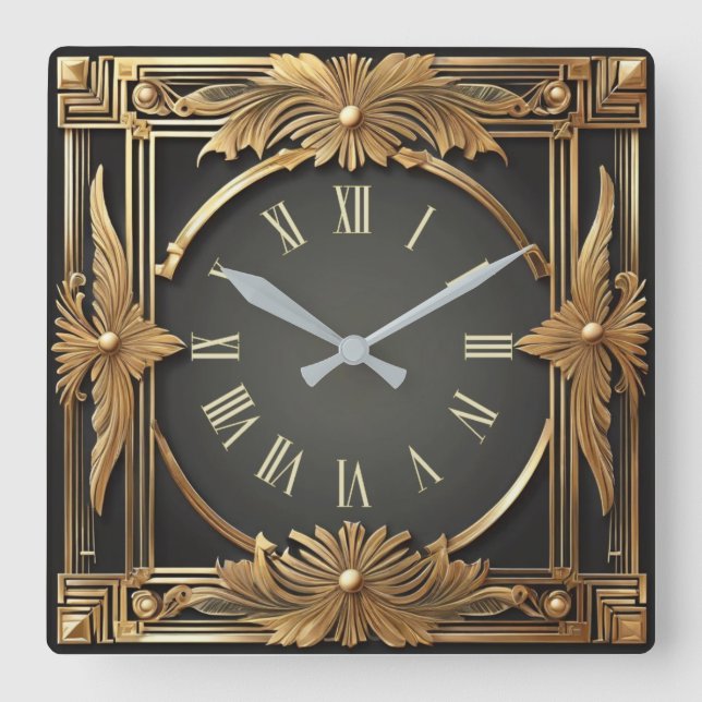 Art Deco Square Wall Clock (Front)