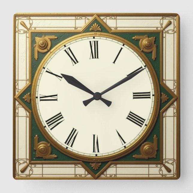 Art Deco Square Wall Clock (Front)