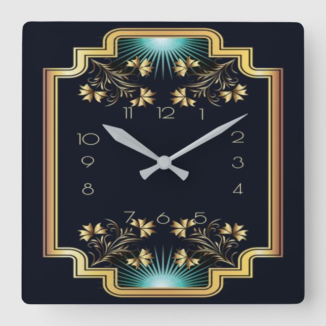 Art Deco Square Wall Clock (Front)