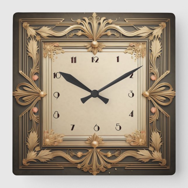 Art Deco Square Wall Clock (Front)