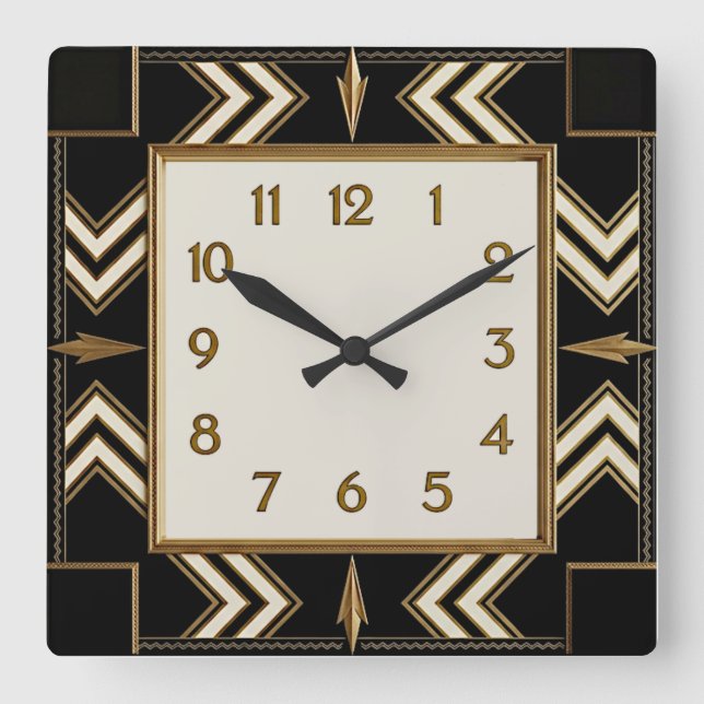 Art Deco Square Wall Clock (Front)