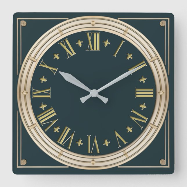 Art Deco Square Wall Clock (Front)