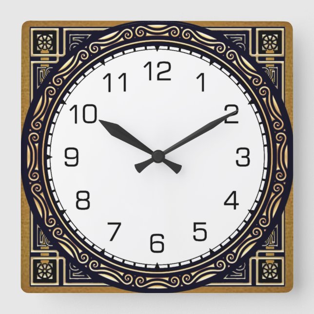 Art Deco Square Wall Clock (Front)