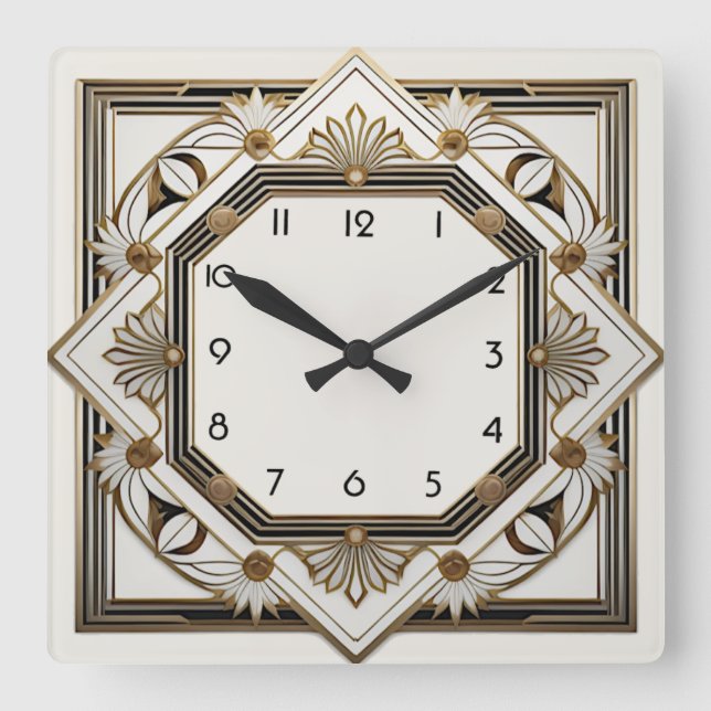 Art Deco Square Wall Clock (Front)