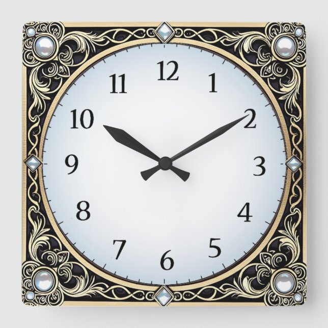 Art Deco Square Wall Clock (Front)