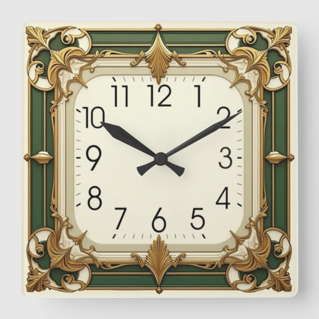 Art Deco Square Wall Clock (Front)