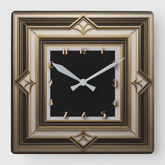 Art Deco Square Wall Clock (Front)