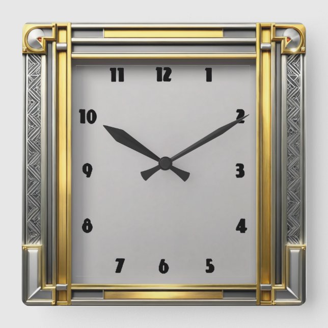 Art Deco Square Wall Clock (Front)