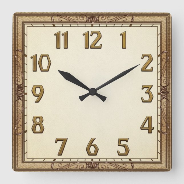 Art Deco Square Wall Clock (Front)