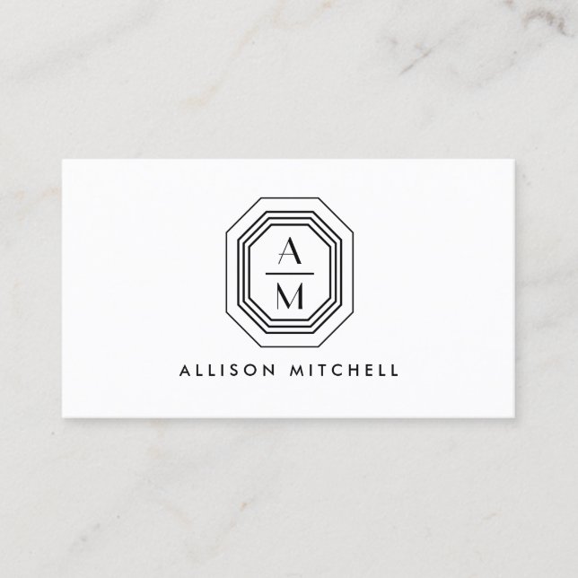 Art Deco Stacked Monogram Logo Black/White Business Card (Front)