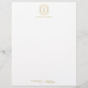 Art Deco Stacked Monogram Logo Gold/White Letterhead