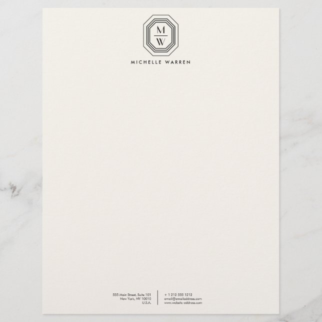 Art Deco Stacked Monogram Logo on Ivory Letterhead (Front)