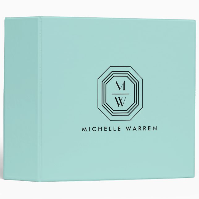 Art Deco Stacked Monogram Logo on Mint Blue/Green Binder (Front/Spine)