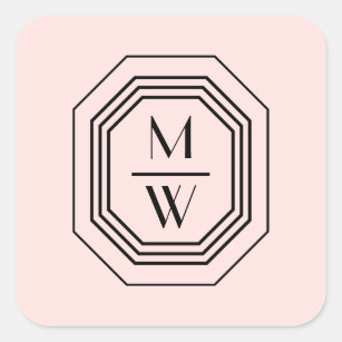 Art Deco Stacked Monogram Logo on Pink Square Sticker