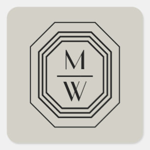 Art Deco Stacked Monogram Logo on Taupe Square Sticker