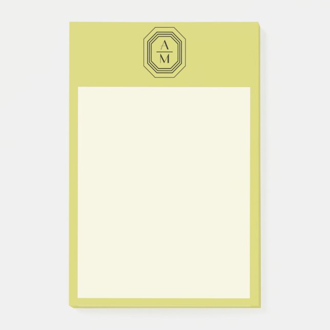 Art Deco Stacked Monogram Logo on Yellow Green Post-it Notes (Front)