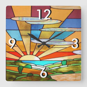 Art Deco Stained Glass 1 Square Wall Clock