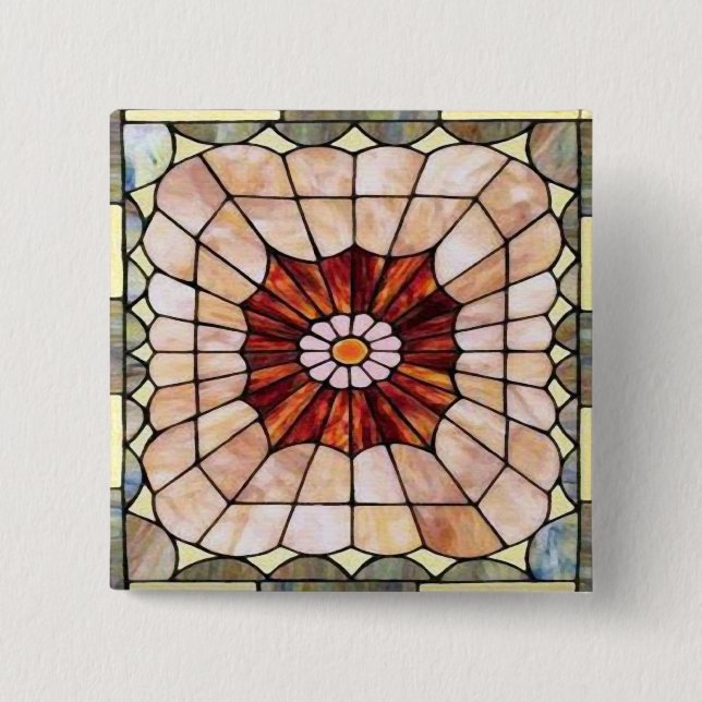 Art Deco Stained Glass 2 Inch Square Button (Front)
