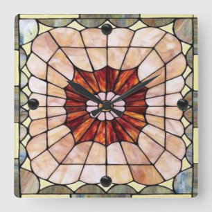 Art Deco Stained Glass 2 Square Wall Clock