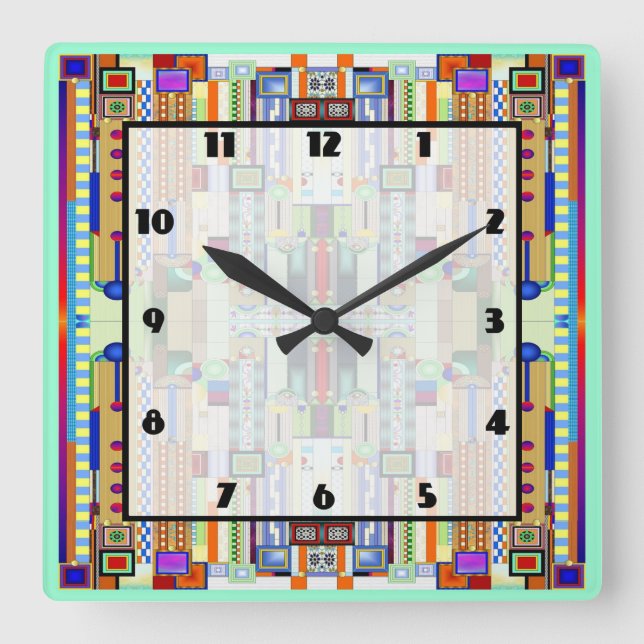 Art Deco Stained Glass 2 Square Wall Clock (Front)